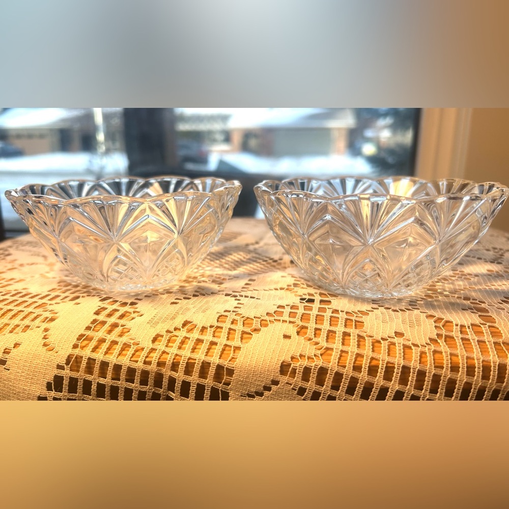 🍍2 Antique EAPG Pineapple Clear Glass Bowls ✨ Set of 2  Trinket Dish 1900’s
